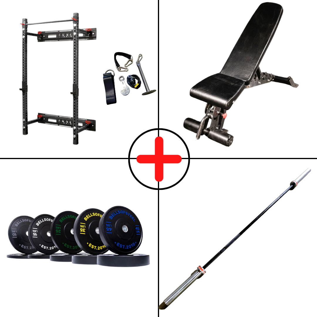 Compact Bumper Plate Home Gym Package + Pulley
