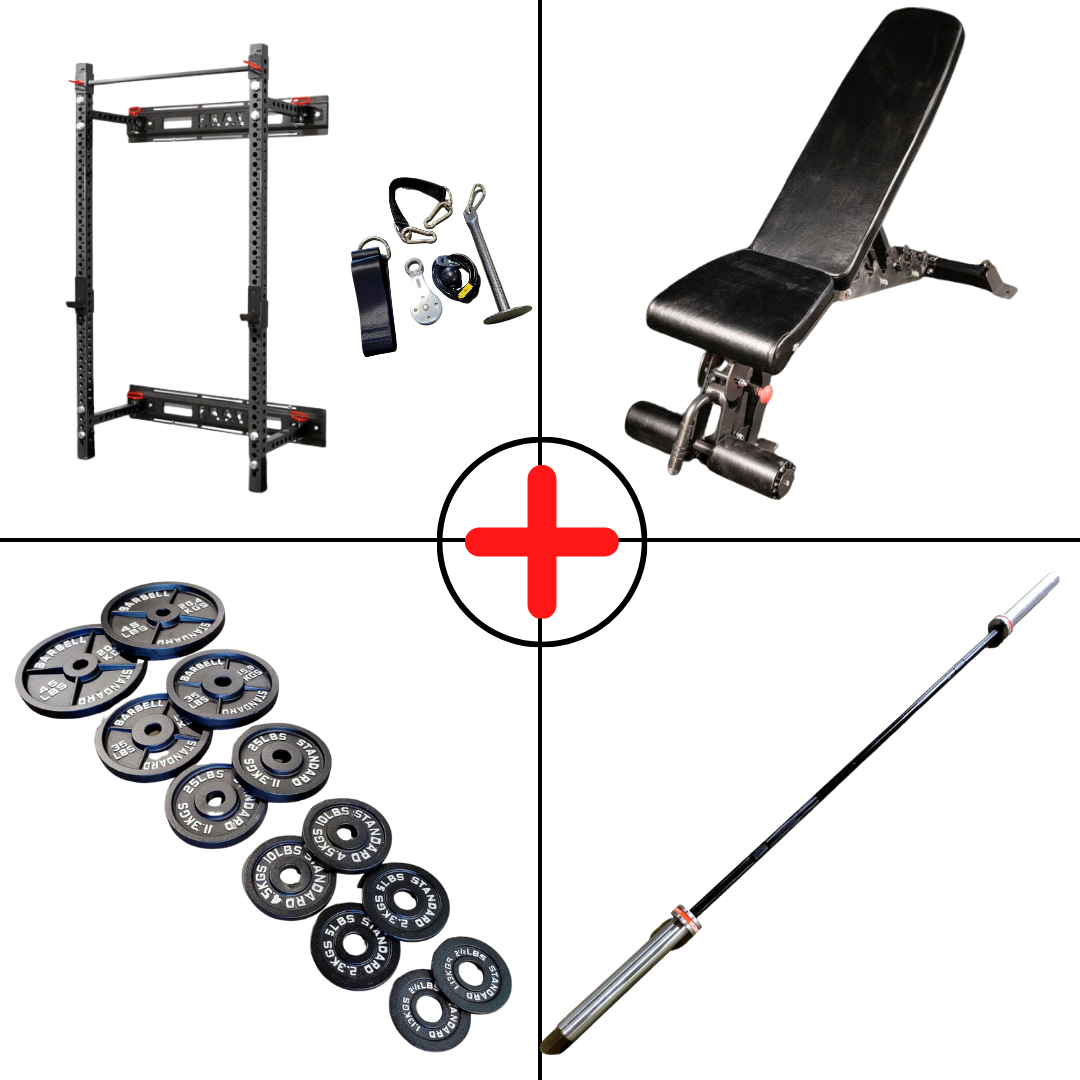 Compact Olympic Plate Home Gym Package + Pulley