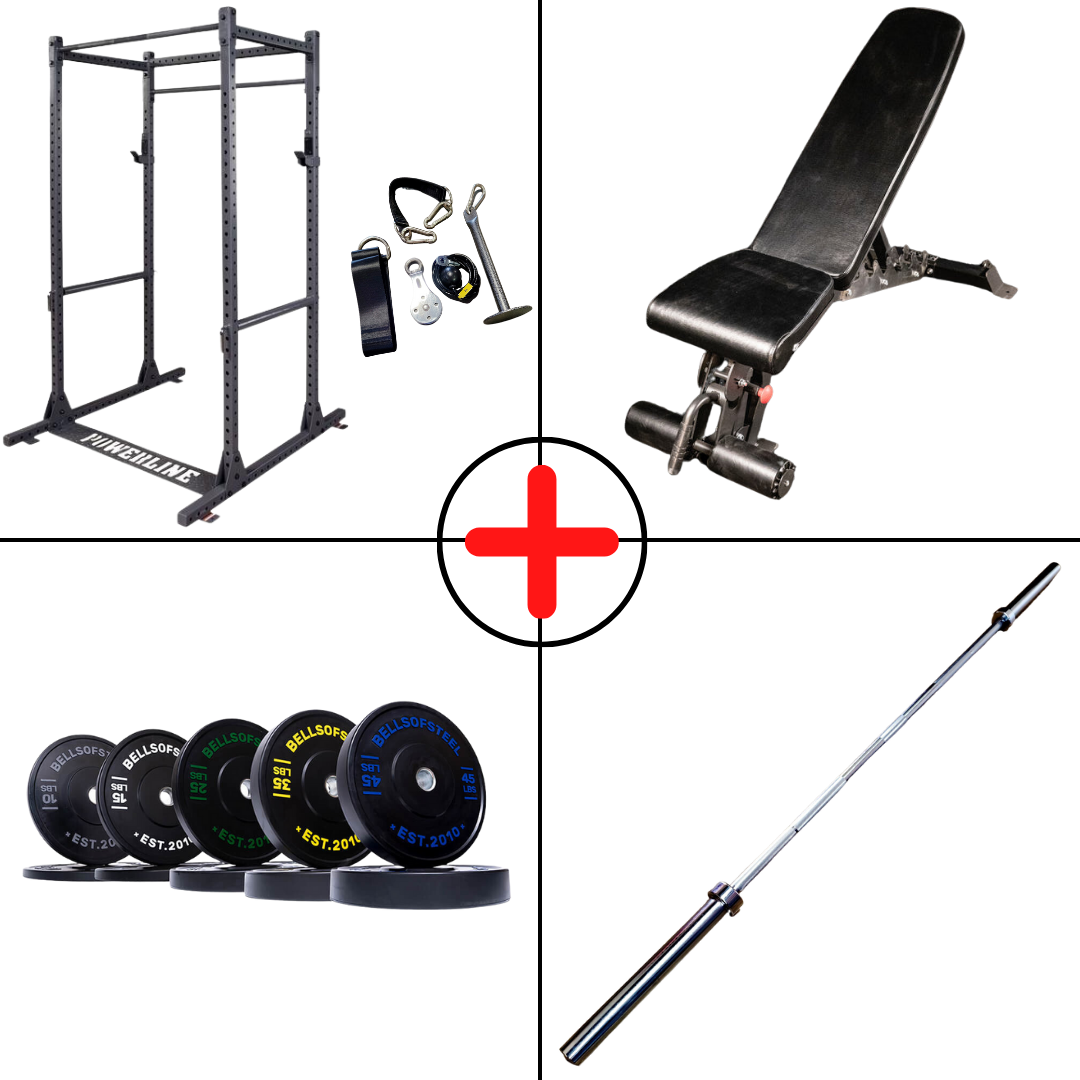 Complete Bumper Plate Home Gym Package + Pulley