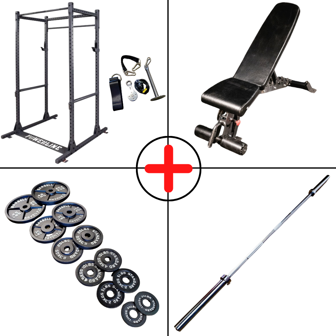 Complete Olympic Plate Home Gym Package + Pulley