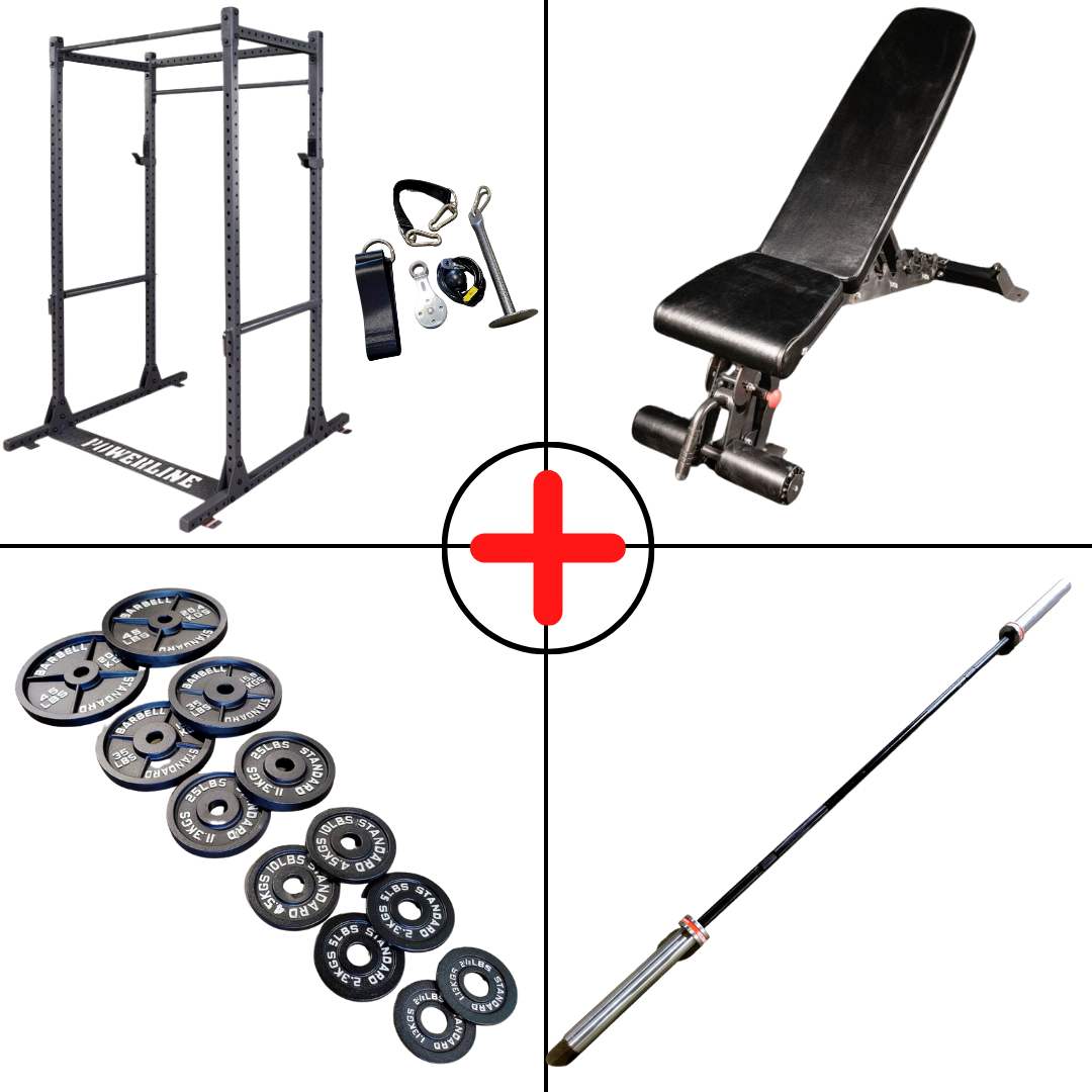 Complete Olympic Plate Home Gym Package + Pulley