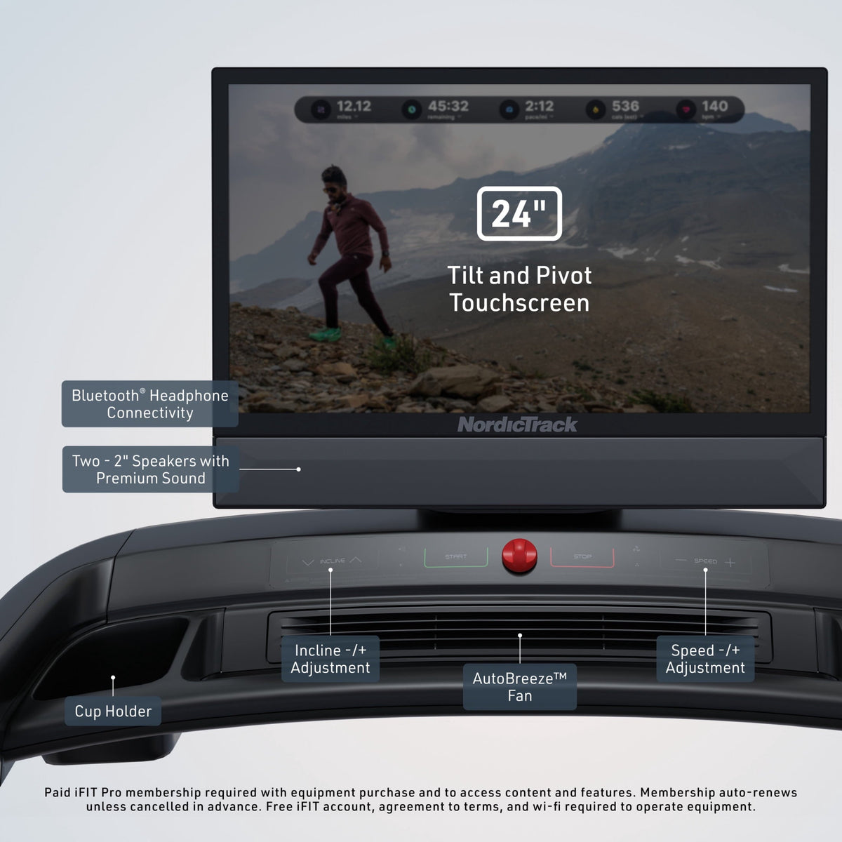 NordicTrack Commercial 2450 Treadmill with 24" Pivoting Touchscreen; Perfect for All Fitness Levels; Improves Endurance, Mobility, and Strength